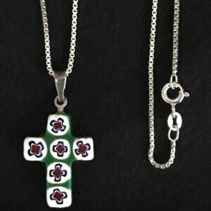 MURANO CROSS PENDANT + 18" STERLING SILVER NECKLACE